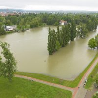 Pogled iz zraka na visok vodostaj rijeke Korane kod Karlovca