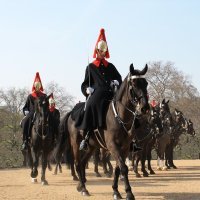 Britanska konjička postrojba patrolira londonskim Whitehallom