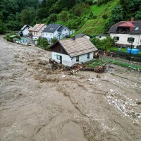 Pogled na poplave u Sloveniji iz zraka