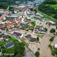 Pogled na poplave u Sloveniji iz zraka