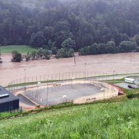 Poplavljeno selo Tacen nedaleko Ljubljane