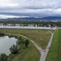 Zagreb: Pogled iz zraka na kanal Odra-Sava koji je već dijelom poplavljen