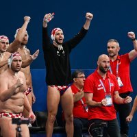 Slavlje vaterpolista i navijača, SP vaterpolo: Hrvatska - Francuska, 15.2.2024.