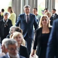 Andrej Plenković na oproštaju od Luka Paljetka u Nacionalnoj i sveučilišnoj knjižnici