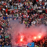 Hrvatski navijači - Hrvatska - Španjolska, baklje, 15.6.2024.