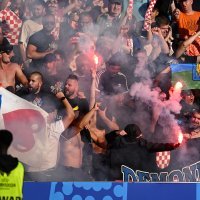 Hrvatski navijači - Hrvatska - Španjolska, baklje, 15.6.2024.