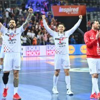 Slavlje hrvatskih rukometaša nakon pobjede protiv Islanda, 24.2.205. Hrvatska - Island