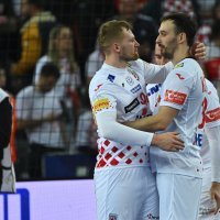Slavlje hrvatskih rukometaša nakon pobjede protiv Islanda, 24.2.205. Hrvatska - Island
