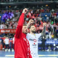 Slavlje hrvatskih rukometaša nakon pobjede protiv Slovenije, 26.2.205. Hrvatska - Slovenija