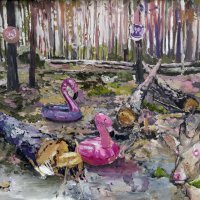 Madonna With Amigo Flamingo, 206 x 259 cm, ulje na lanu, 2023.