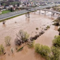 Nabujala rijeka Bosna u BiH, pogled iz zraka