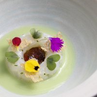 4. Squid tartar with green apple juice and squid emulsion