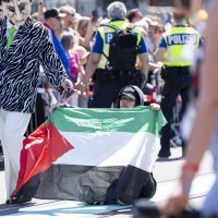 Policija odvodi prosvjednika s palestinskom zastavom na otvorenju Eurovizije u Baselu
