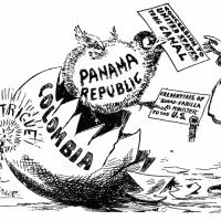 Karikatura koja ismijava američki najam Panamskog kanala