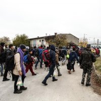 Policija i vojska vode izbjeglice iz kampa u Dobovi na željezničku postaju (1)