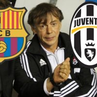Nikola Jurčević i logo Barcelone i Juventusa
