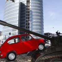 Osijek: Spomenik crvenom fići koji gazi tenk JNA