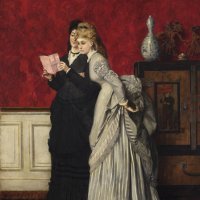 Neutvrđeni francuski slikar druge polovice XIX. st., Dvije žene, ulje na dasci, 62 x 46 cm, sig. d.l. G. L. [?] Moraux, Strossmayerova galerija starih majstora HAZU