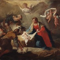 Venecijanski slikar, XVIII. st., Rođenje Isusovo i poklonstvo pastira, ulje na platnu, 55 x 72 cm, Strossmayerova galerija starih majstora HAZU
