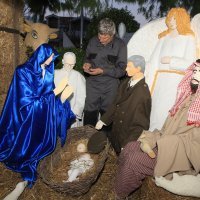 Josip Mateša postavlja jaslice u Vodicama