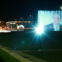 Prikaz Franje Tuđman na fontanama ispred NSK u Zagrebu