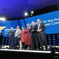 Jan Zahradil, Nico Cue, Ska Keller, Margrethe Vestager, Frans Timmermas i Manfred Weber