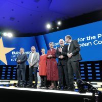 Jan Zahradil, Nico Cue, Ska Keller, Margrethe Vestager, Frans Timmermas i Manfred Weber