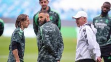 Slijeva: Luka Modrić, Karim Benzema i Carlo Ancelotti