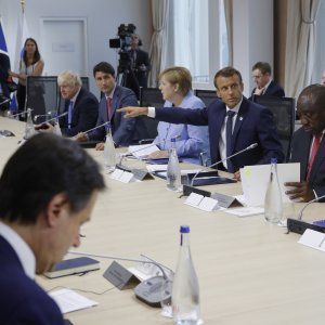 Summit G7,  Emmanuel Macron, Boris Johnson, Angela Merkel i Justin Trudea