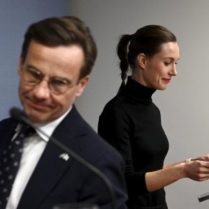 Švedski premijer Ulf Kristersson i finska premijerka Sanna Marin