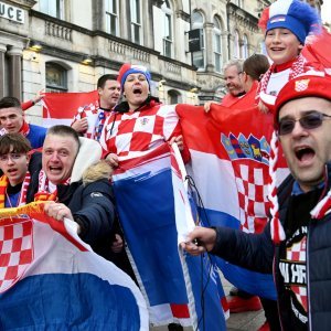 Cardiff, 15.10.2023 - Nogomet: Hrvatski navijači pred utakmicu Wales - Hrvatska