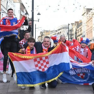 Cardiff, 15.10.2023 - Nogomet: Hrvatski navijači pred utakmicu Wales - Hrvatska