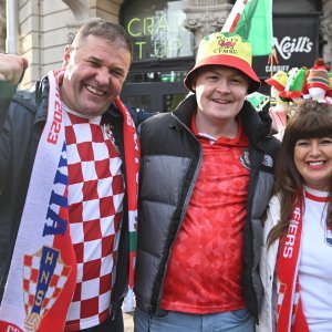 Cardiff, 15.10.2023 - Nogomet: Hrvatski navijači pred utakmicu Wales - Hrvatska