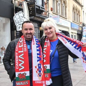 Cardiff, 15.10.2023 - Nogomet: Hrvatski navijači pred utakmicu Wales - Hrvatska