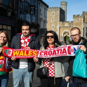 Cardiff, 15.10.2023 - Nogomet: Hrvatski navijači pred utakmicu Wales - Hrvatska