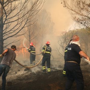 Stanovnici i vatrogasci zajedničkim snagama gase požar u Mravincima
