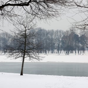 Zimska idila uz zaleđeno jezero Bundek