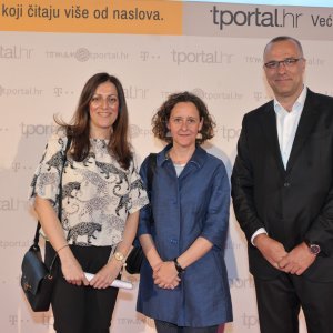 Glavna urednica tportala Danijela Jozić, ministrica kulture Nina Obuljen Koržinek i predsjednik Uprave Hrvatskog Telekoma Davor Tomašković