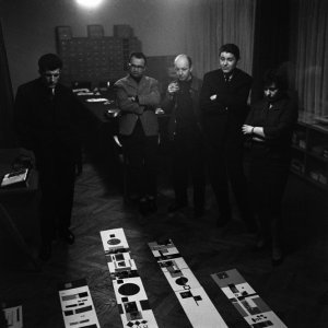 Radni sastanak grupe izvođača za projekt „Međunarodne izložbe rada” za Expo 1961. u Torinu, Zagreb, 1961.