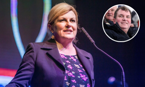 Grabar-Kitarović rekla da se njezin suprug Jakov brine o djeci, a on je bio na hokeju. Pazite kako se pokušala izvući
