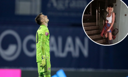 [FOTO/VIDEO] Dinamov golman je primio nevjerojatan gol, a možda je za sve kriv kostim za maškare njegove lijepe djevojke Helene
