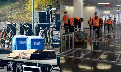[FOTO/VIDEO] Pripreme za snažniji udar virusa: U dvorištu KB Dubrava podižu mobilnu bolnicu, u Areni postavljaju krevete