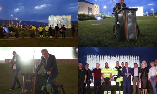 [FOTO/VIDEO] Grad Zagreb za radnike Čistoće osvijetlio fontane, Bandić provozao smetlarski tricikl
