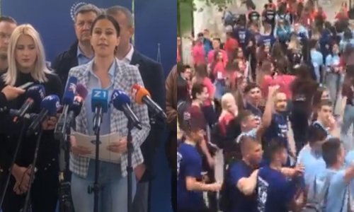 [VIDEO] Škorin stožer na presici nabrajao koliko je tko od Tomaševićevih suradnika uzeo javnih sredstava, prekinuli ih maturanti koji su zapjevali Škorinu pjesmu