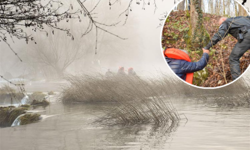 [FOTO] Migranti zapeli na slapu nabujale Mrežnice, spasili ih karlovački policijski ronioci
