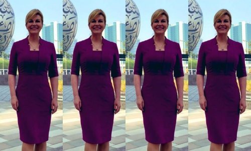 Naša draga Kolinda nekad se slikala samo do struka, a sada ponosno pokazuje isklesanu figuru, utegnuta u ljubičastu tuba haljinu