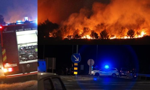 [FOTO/VIDEO] Pred vatrogascima u zaleđu Šibenika je besana noć, požar je i dalje aktivan, a gašenje ometa jak vjetar