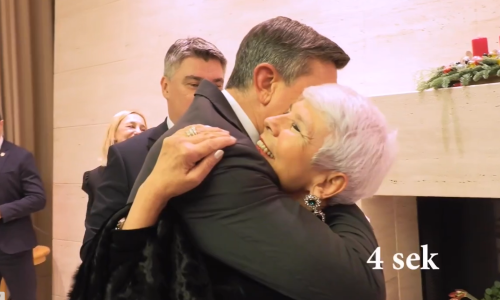 [VIDEO] Pahor i Kosor pali jedno drugom u čvrsti zagrljaj, Milanović se dugo meškoljio: '1/4 minute s prijateljicom'