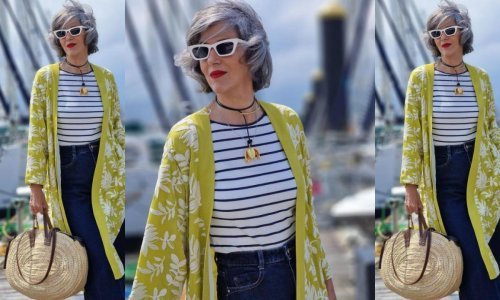 Prugice i cvijeće? Da, 50 plus modna ikona dobro zna kako kombinirati te uzorke