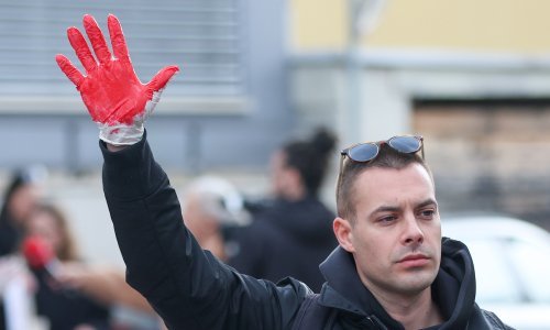 Zvijezda serije 'U dobru i zlu' na mirnoj akciji solidarnosti ispred srpske ambasade